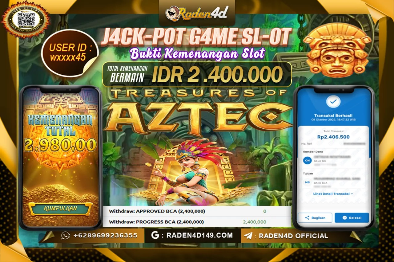 RADEN4D JACKPOT SLOT TREASURE OF AZTEC Rp. 2.400.000 LUNAS